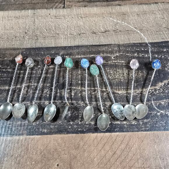 Vintage Semi Precious Stone Demitasse Spoons Set of 10 Twisted/Wire wrapped - Picture 1 of 6